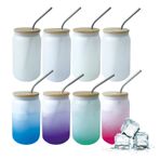 whatAmug Bambu Kapaklı ve Pipetli 4 Adet Soğuk Renk Değişen Buzlu Süblimasyon İçme Bardakları, 16oz Bira Şekilli Bardaklar, 2 Temizleme Fırçalı Buzlu Kahve Suyu İçin Sevimli Bardaklar