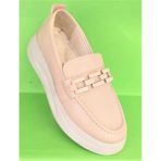 White Angel 001122-016 Bej Yüksek Taban Tokalı Kadın Loafer Ayakkabı