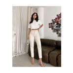 White Black Jeans Taş Detaylı Krem Sarı Boyfrend Mom Jeans Yüksek Bel Likralı Kot Pantolon