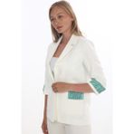 White Diamond Kadın 3/4 Kol Çizgili Detaylı Modern Kesim Blazer Ceket - 42 - Beyaz
