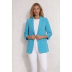 WHİTE DİAMOND Kadın Açık Mavi 3/4 Kol Kuşgözü Detaylı Blazer Ceket