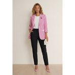 WHİTE DİAMOND Kadın Pembe Kol ve Broş Detaylı Çizgili 3/4 Kol Blazer Ceket Pantolon Takım