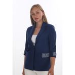 WHİTE DİAMOND Kadın Saks Mavi 3/4 Kol Çizgili Detaylı Modern Kesim Blazer Ceket