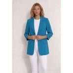 WHİTE DİAMOND Kadın Saks Mavi 3/4 Kol Kuşgözü Detaylı Blazer Ceket