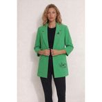 WHİTE DİAMOND Kadın Yeşil Cep Detaylı Broşlu Blazer Ceket