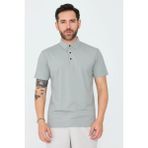 White Stone Açık Gri Üç Düğmeli Polo Yaka Erkek Tişört - Grey - 2XL