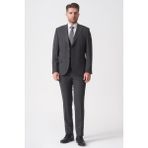 White Stone Antrasit Slim Fit Kalıp Yelekli Klasik Efektli Kumaş Esnek Likralı Kapaklı Cepli Takım Elbise - 46