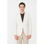 White Stone Bej Ince Dokulu Modern Kesim Şık Ceket - 50 - Desenli