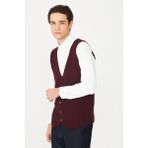 White Stone Bordo V Yaka Düğmeli Triko Yelek