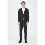 White Stone Koyu Gri Ince Dokulu Kumaş Modern Slim Fit Klasik Yaka Premium Takım Elbise - Füme - Regular Fit - 50