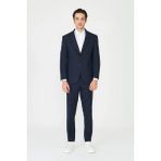 White Stone Lacivert Modern Slim Fit Dokulu Kumaş Şık Klasik Yaka Zamansız Takım Elbise - Regular Fit - 50