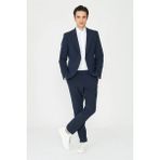 White Stone Lacivert Modern Slim Fit Ince Dokulu Kumaş Klasik Kesim Takım Elbise - Regular Fit - 56