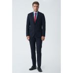 White Stone Lacivert Slim Fit Kalıp Klasik Esnek Likralı Kapaklı Cepli Takım Elbise - 46