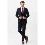 White Stone Lacivert Slim Fit Kalıp Yelekli Klasik Esnek Likralı Kapaklı Cepli Takım Elbise - 44