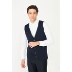White Stone Lacivert V Yaka Düğmeli Triko Yelek - 2XL