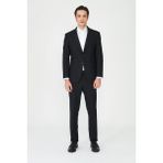 White Stone Siyah Modern Slim Fit Dokulu Kumaş Klasik Yaka Takım Elbise - Regular Fit - 50