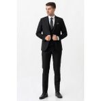 White Stone Siyah Slim Fit Kalıp Yelekli Esnek Likralı Kapaklı Cepli Takım Elbise - 58