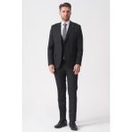 White Stone Siyah Slim Fit Kalıp Yelekli Klasik Esnek Likralı Kapaklı Cepli Takım Elbise - 56