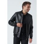 White Stone Slim Fit Kolej Kuzu Derisi Mont Siyah Erkek 5006 Model Uzun Kol Düz Desen - 3XL