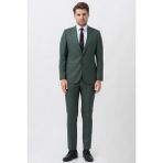 White Stone Yeşil Slim Fit Efektli Kumaşlı Kapaklı Cepli Premium Takım Elbise - Desert - 56
