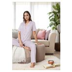 White Velvet Kadın Çizgili Lila Renk Gömlek Pantolon Pijama Takımı