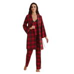White Velvet Kadın Pamuklu Ekoseli Sabahlık İnce Askılı Bluz ve Uzun Paça Pijama Takımı