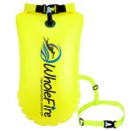 WholeFire 20 l yüzme şamandırası, su geçirmez, şişirilebilir, kuru çanta, su sporları, açık su yüzücüleri, triatletler, kayakçılar ve şnorkelle yüzme için yüzme güvenliği şamandırası - çok görünür çekme şamandırası, sarı
