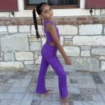 Whynot Kız Çocuk Mor Spor Takım Crop Top ve Ispanyol Paça Tayt Yazlık Rahat Şık Kombin - 5 - 6 Yaş