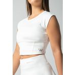 Wiawi Kadın Spor Fit Rahat Tişört Esnek Crop Top Unique Beyaz