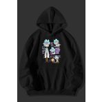 wicromed Rick and Morty *Rick Series* Baskılı Unisex Siyah Kanguru Cepli Kapüşonlu Sweatshirt Hoodie