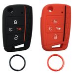 WiCuaSix Silikon Kauçuk Akıllı Anahtarlık Kılıfı Koruyucu Tutucu 2020 2019 2018 2017 VW Volkswagen Golf Alltrack Sportwagen GTI Tiguan Atlas Polo Skoda Octavia Kabuk Aksesuarları (Siyah+Kırmızı)