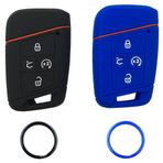 WiCuaSix Silikon Kauçuk Akıllı Anahtarlık Kılıfı Koruyucu Tutucu 2021 2020 2019 VW Volkswagen Tiguan Atlas Jetta Passat Golf Alltrack Push Start Kabuk Aksesuarları ile Uyumlu (Siyah+Mavi)