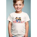Widi Arkadaş Sevimli Ayıcık Baskılı Friendly Yazılı %100 Pamuk Erkek Çocuk Kız Çocuk Premiu Beyaz T-Shirt - Siyah - 5 - 6 Yaş