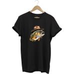 Widi Avcılık Hunting Şapkalı Levrek Balığı Baskılı %100 Pamuk Regular Fit Bisiklet Yaka T-Shirt - 3XL - Siyah
