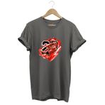 WİDİ Basketbol Tasarım Kalpli Jordan Basketçi Baskılı %100 Pamuk Gri T-shirt