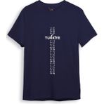 Widi Bozkurt Göktürk Alfabesi Türkiye Sembolleri Yazısı ve Ay Yıldız ve Hilal Baskılı Regular Fit T-Shirt - 2XL - Lacivert