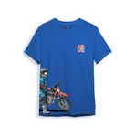 WİDİ Cross Motor Enduro Ekipmanları Göğüs Ve Yan Detay Baskılı Regular Fit %100 Pamuk Mavi T-shirt