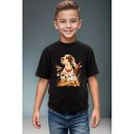 Widi Desenli Av Köpeği Ingiliz Pointer Setter Sülün %100 Pamuk Kız Erkek Çocuk Siyah T-Shirt - Kırmızı - 9 - 10 Yaş