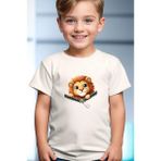Widi Fermuarlı Sevimli Aslan Baskılı Kız Çocuk Erkek Çocuk %100 Pamuk Beyaz T-Shirt - Siyah - 5 - 6 Yaş