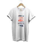 Widi Fishing Balıkçılık Baskılı Renkli Çeşitli Balık Tasarım %100 Pamuk Regular Fit Bisiklet Yaka T-Shirt - 2XL - Beyaz