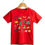 Widi Fun Mix Sebze, Meyve ve Hayvan Baskılı Regular Fit %100 Pamuk Kısa Kollu Çocuk T-Shirt - Kırmızı - 3 - 4 Yaş