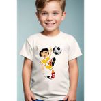 Widi Futbol Topu ve Vole Futbolcu Baskılı Pamuk Premium Erkek Çocuk Kız Çocuk Beyaz T-Shirt - Siyah - 3 - 4 Yaş