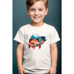 Widi Hunter Avcılık Balık Avcılığı Deniz Baskılı Şapkalı Balık %100 Pamuk Erkek Çocuk Kız Çocuk T-Shirt - Siyah - 11 - 12 Yaş