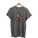 Widi Hunting Avcılık Baskılı Ördek Avı ve Tüfek Baskılı %100 Pamuk Regular Fit Bisiklet Yaka T-Shirt - 2XL - Gri
