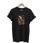 Widi Hunting Avcılık Baskılı Ördek Avı ve Tüfek Baskılı %100 Pamuk Regular Fit Bisiklet Yaka T-Shirt - Siyah
