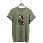 Widi Hunting Avcılık Baskılı Ördek Avı ve Tüfek Baskılı %100 Pamuk Regular Fit Bisiklet Yaka T-Shirt - XL - Haki