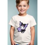 Widi Kuromi Sevimli Karakter Gotik Baskılı %100 Pamuk Kız Çocuk Erkek Çocuk Beyaz T-Shirt - Siyah - 7 - 8 Yaş