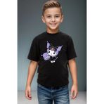 Widi Kuromi Sevimli Karakter Gotik Baskılı %100 Pamuk Kız Çocuk Erkek Çocuk Siyah T-Shirt - 11 - 12 Yaş