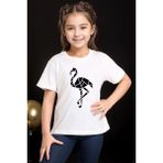 Widi Origami Flamingo Baskılı %100 Pamuk Kız Çocuk Erkek Çocuk Beyaz T-Shirt - Kırmızı - 3 - 4 Yaş