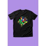 Widi Rubik Küp Baskılı Renkli Cool %100 Pamuk Kız Çocuk Erkek Çocuk Siyah T-Shirt - 7 - 8 Yaş